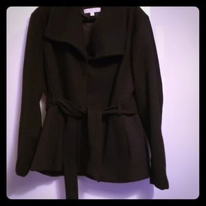 Short black peacoat with sweater knit sides